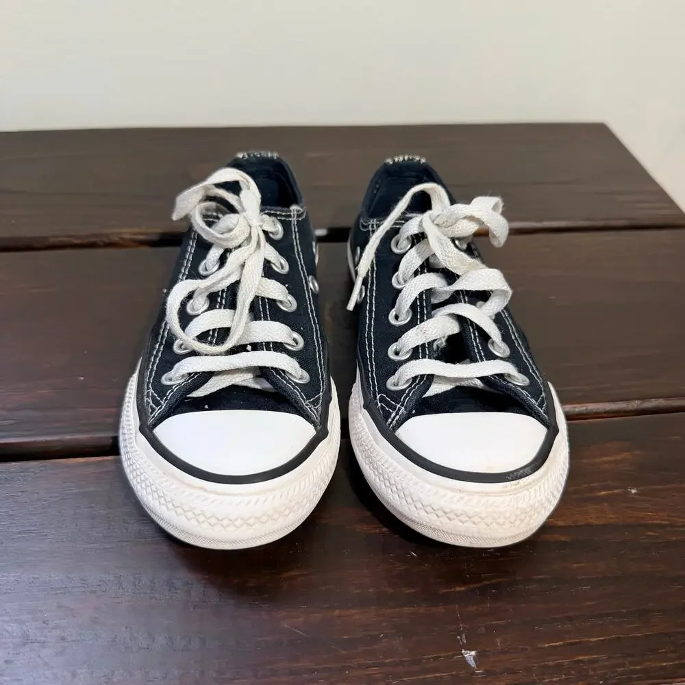 Converse All Star Double Tongue Low Black and White Junior Size 11 Y2K Vintage